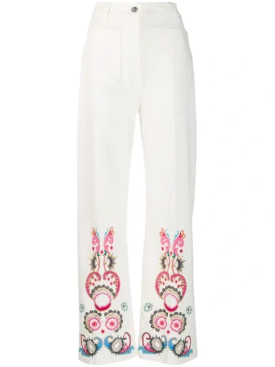 Shop Etro Flared Embroidered Jeans - White