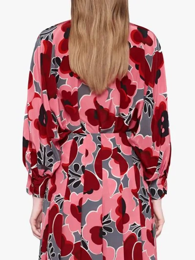 Shop Gucci Poppies Silk Shirt With Bow In Pink