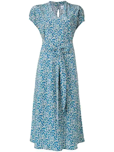 Shop Aspesi Silk Floral Dress In Blue