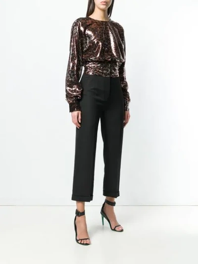 Shop Msgm Leopard-print Sequinned Top In Brown