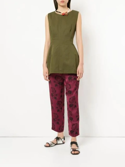 Shop Marni Rose Print Trousers In Red