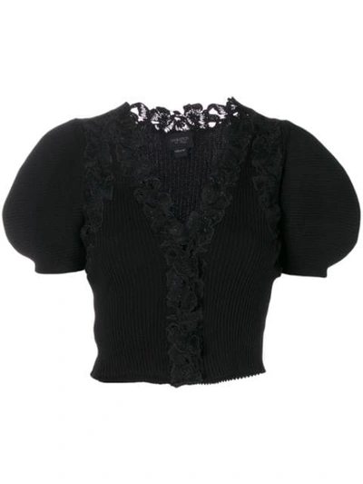 Shop Giambattista Valli Floral Embroidered Trim Cropped Sweater In Black