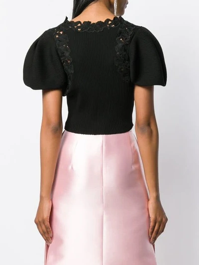 Shop Giambattista Valli Floral Embroidered Trim Cropped Sweater In Black