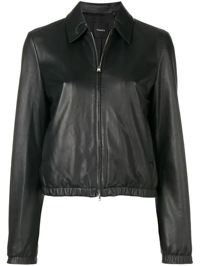 Shop Theory Leather Zipped Jacket In Black