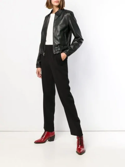 Shop Theory Leather Zipped Jacket In Black
