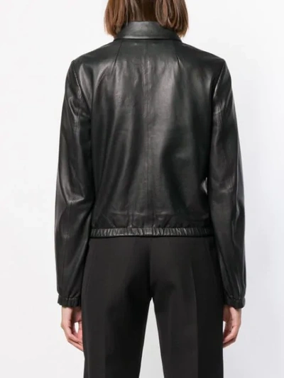 Shop Theory Leather Zipped Jacket In Black