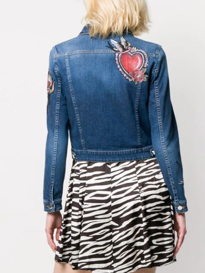 Shop Red Valentino Floral Appliqué Denim Jacket In Blue