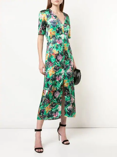 Shop Saloni Floral Print Dress In Green