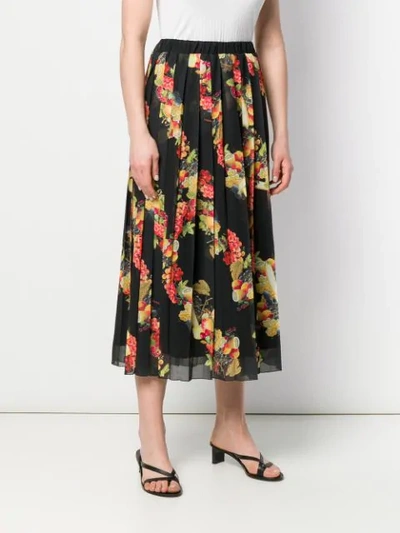 Shop Ultràchic Fruit Pattern Pleated Skirt In Black