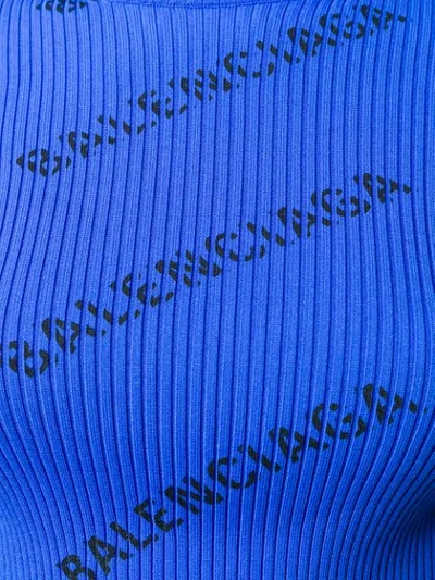 Shop Balenciaga Ribbed Logo Print Sweater In Blue