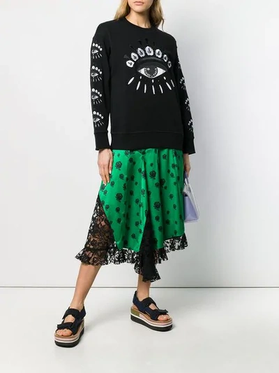 Shop Kenzo Lace Panelled Skirt In Green