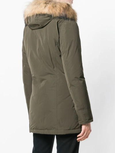Shop Woolrich Racoon Fur Hooded Jacket - Green