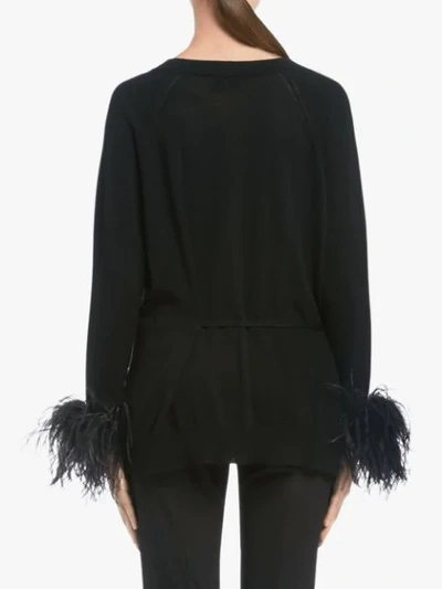 Prada V-neck Feather-embellished Wool Cardigan In Black