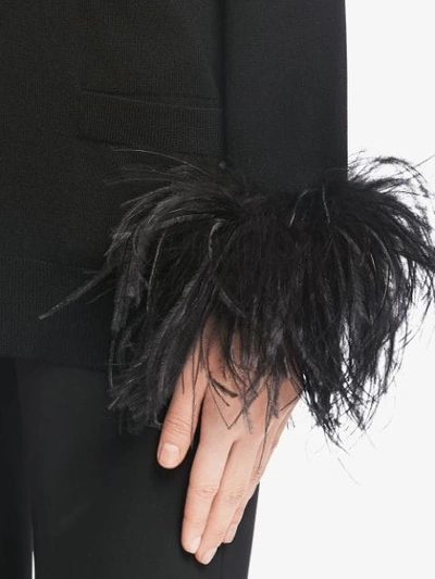 Prada V-neck Feather-embellished Wool Cardigan In Black