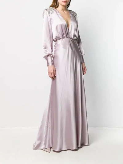 ALESSANDRA RICH EMBELLISHED PLUNGE NECK GOWN - 紫色