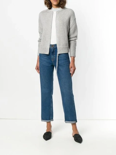 Shop Fabiana Filippi Zip Ribbed Cardigan In Grey