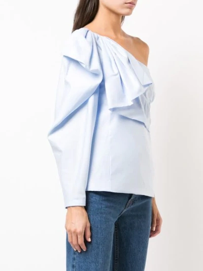 Shop Stella Mccartney Draped One-shoulder Blouse In Blue