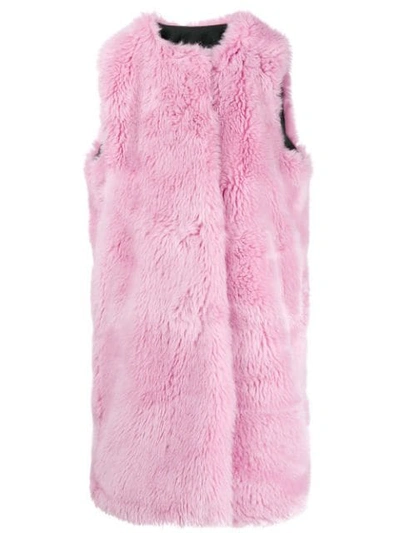 Shop Msgm Faux Fur Long Gilet In Pink