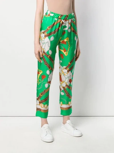 Shop P.a.r.o.s.h Printed Tapered Trousers In Green