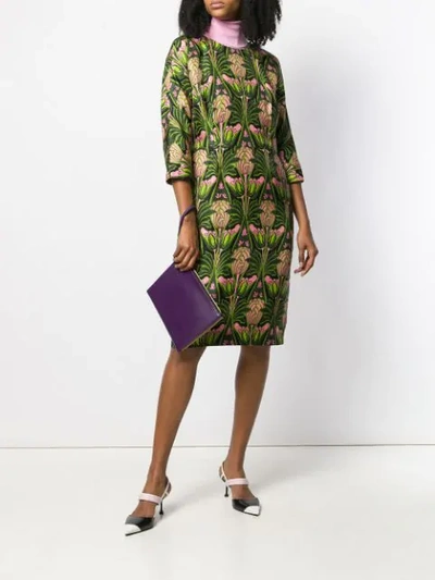 Pre-owned Prada Arabesque Print Dress In Green