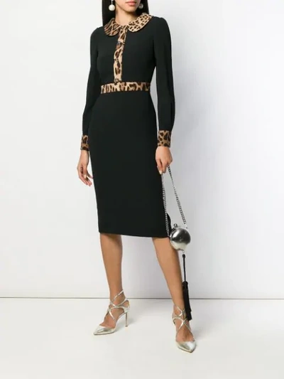 Shop Dolce & Gabbana Leopard-print Trim Dress In Black