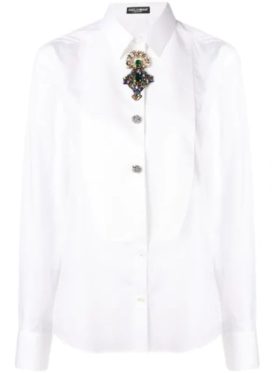 Shop Dolce & Gabbana Embellished Classic Collar Shirt In White