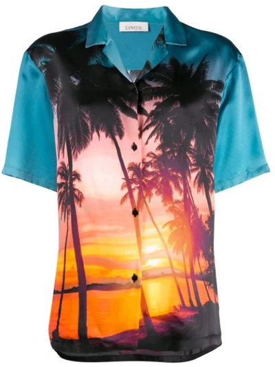 Shop Laneus Tropical Print Shirt - Blue