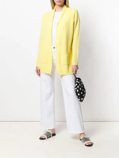 Shop Allude Ribbed Draped Cardigan In Yellow