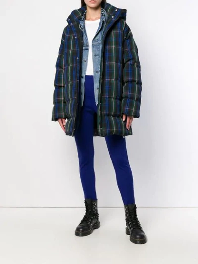 Shop Msgm Plaid Quilted Coat In Green