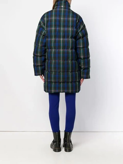 Shop Msgm Plaid Quilted Coat In Green