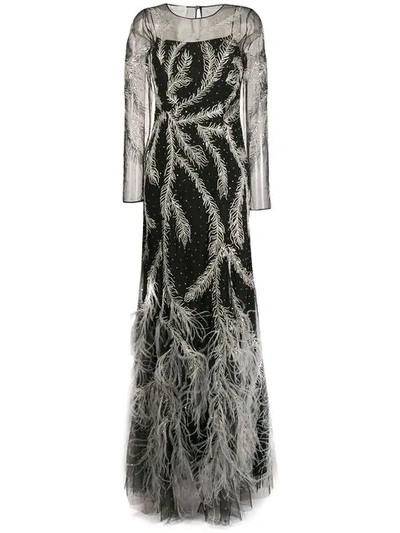 Shop Alberta Ferretti Feathered Embellished Gown In Black