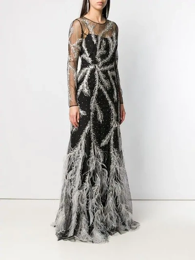 Shop Alberta Ferretti Feathered Embellished Gown In Black
