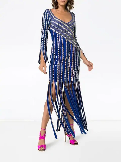 Shop Peter Pilotto Fringe Jacquard Midi-dress In Blue