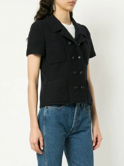 Pre-owned Chanel Vintage Short Sleeve Coat Jacket - Black