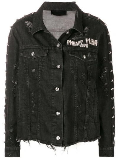 Shop Philipp Plein Distressed Denim Jacket In Black