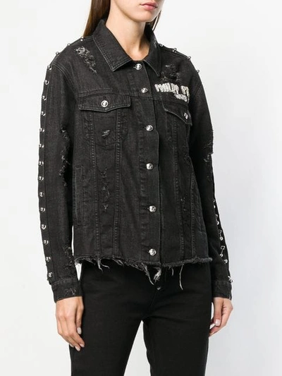 Shop Philipp Plein Distressed Denim Jacket In Black