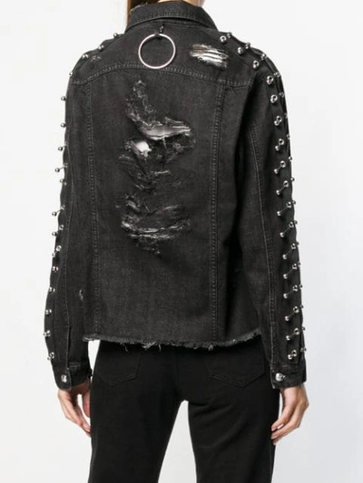 Shop Philipp Plein Distressed Denim Jacket In Black