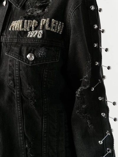 Shop Philipp Plein Distressed Denim Jacket In Black