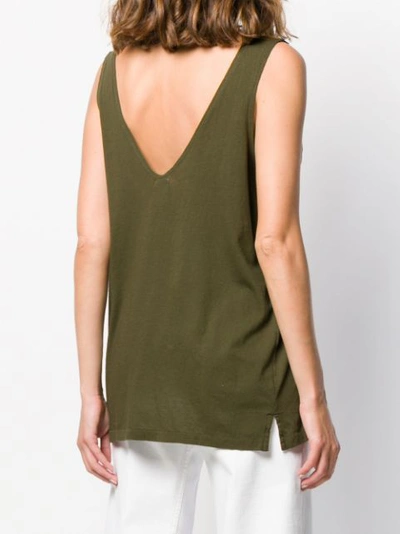 Shop Bassike Plunging Neck Tank Top - Green