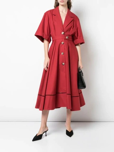 Shop Khaite Flared Midi Dress In Red