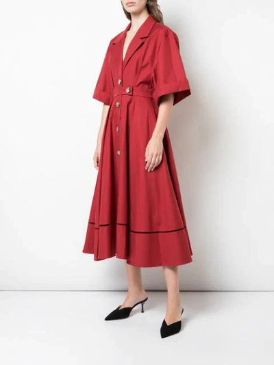Shop Khaite Flared Midi Dress In Red