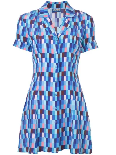 Shop Lhd Printed Mini Shirt Dress In Blue