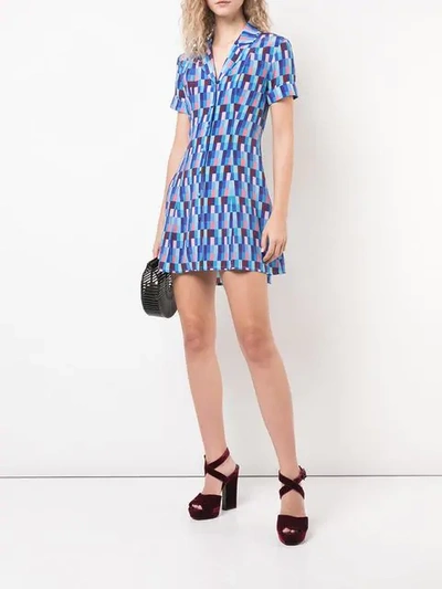 Shop Lhd Printed Mini Shirt Dress In Blue