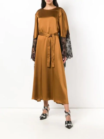 Shop Christopher Kane Lace Trim Satin Dress In Brown