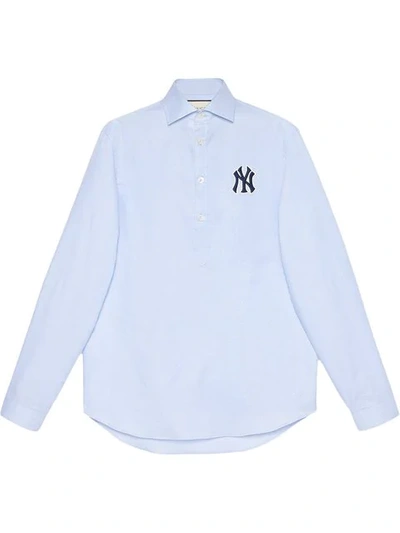 Shop Gucci Cotton Shirt With Ny Yankees™ Patch In 4850 Light Blue