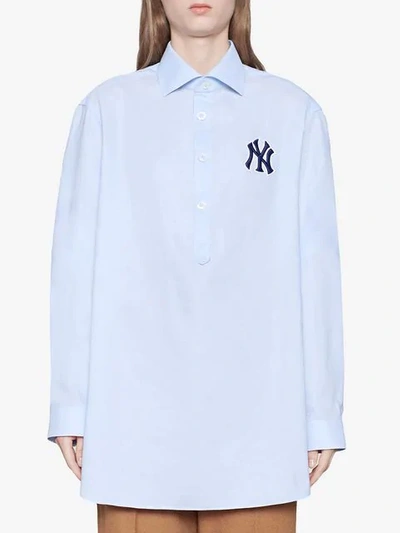 Shop Gucci Cotton Shirt With Ny Yankees™ Patch In 4850 Light Blue