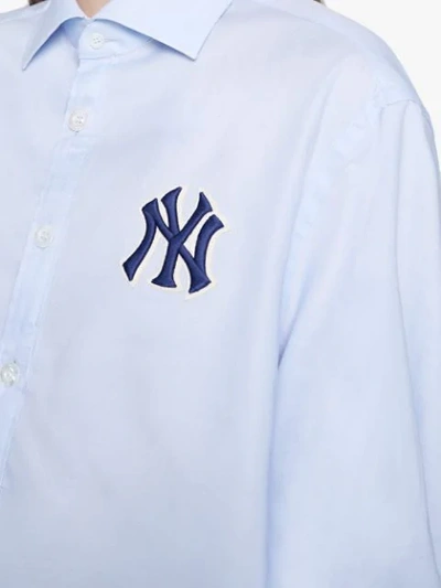 Shop Gucci Cotton Shirt With Ny Yankees™ Patch In 4850 Light Blue