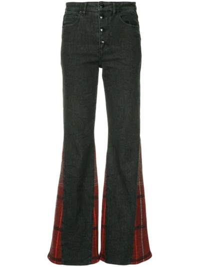 SONIA RYKIEL TARTAN INSERT FLARE JEANS - 灰色