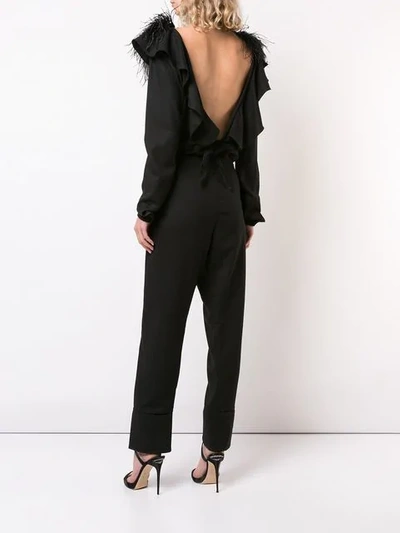 Shop Johanna Ortiz Embellished Feather Shoulder Jumpsuit In Black