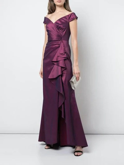 Shop Tadashi Shoji Ruffled Panel Gown In Purple